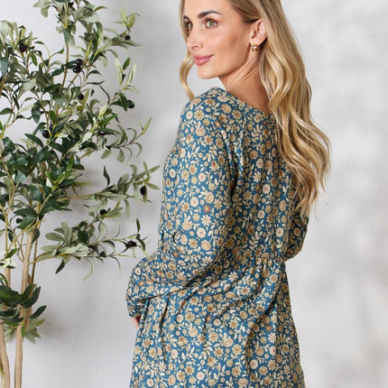 Heimish Full Size Floral Half Button Long Sleeve Blouse - MimiStylez