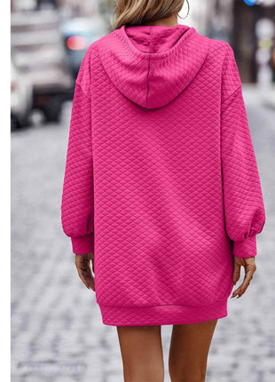 Textured Drawstring Tunic Hoodie - MimiStylez