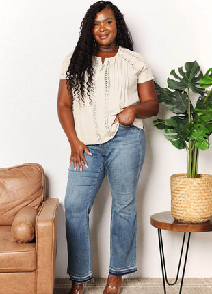 Double Take Crochet Buttoned Short Sleeves Top - MimiStylez