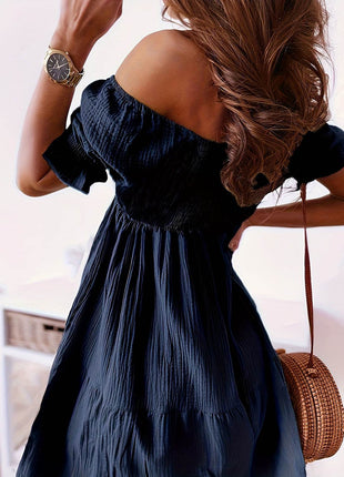 Full Size Ruffled Off-Shoulder Short Sleeve Dress - MimiStylez