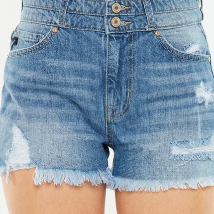 Kancan Full Size High Rise Raw Hem Denim Shorts - MimiStylez