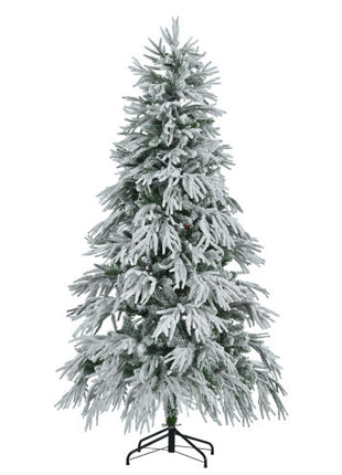 6FT Pre-Lit Spruce Snow Flocked Christmas Tree, Hinged Xmas Tree With 300 Multi-Color LED Lights, 8 Flashing Modes & 790 Snow Branch Tips