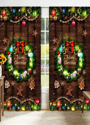 2PCs Christmas Curtain 3D Printing Curtain