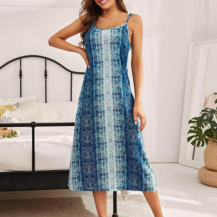 Printed Tie Shoulder Midi Night Dress - MimiStylez