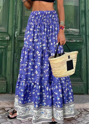 Full Size Tiered Printed Elastic Waist Skirt - MimiStylez