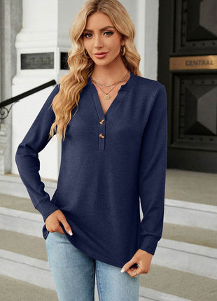 V-Neck Long Sleeve Blouse - MimiStylez