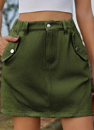 Pocketed Buttoned Mini Denim Skirt - MimiStylez