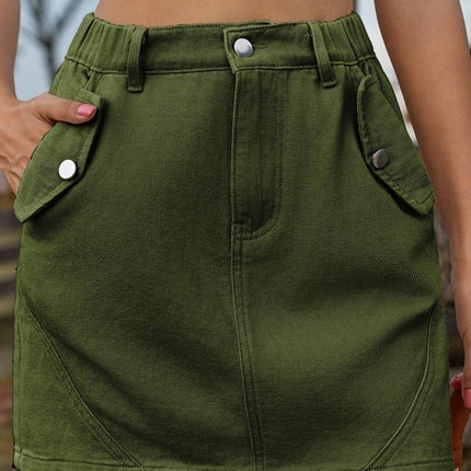 Pocketed Buttoned Mini Denim Skirt - MimiStylez