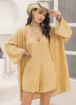 Printed Halter Neck Romper and Cover Up Set - MimiStylez