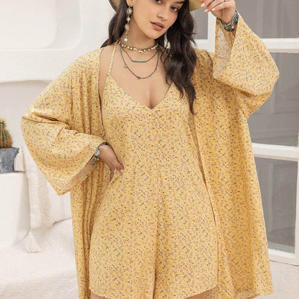Printed Halter Neck Romper and Cover Up Set - MimiStylez