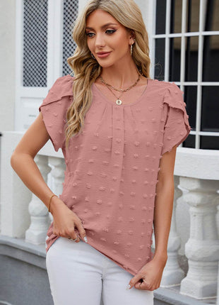 Swiss Dot Round Neck Short Sleeve T-Shirt - MimiStylez