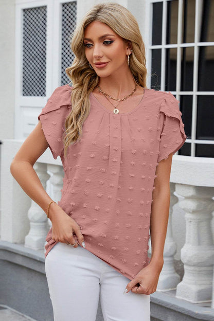 Swiss Dot Round Neck Short Sleeve T-Shirt - MimiStylez