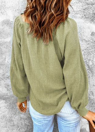Square Neck Waffle-Knit Top - MimiStylez