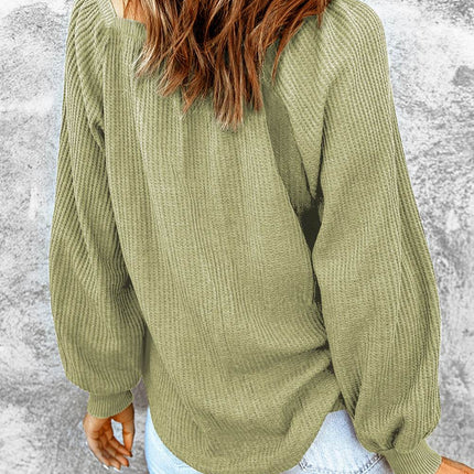 Square Neck Waffle-Knit Top - MimiStylez