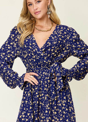 Double Take Full Size Tie Back Flounce Sleeve Dress - MimiStylez