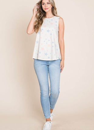 BOMBOM Star Print Round Neck Tank - MimiStylez