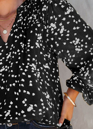 Plus Size Notched Neck Smocked Blouse - MimiStylez