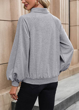 Collared Neck Raglan Sleeve Blouse - MimiStylez
