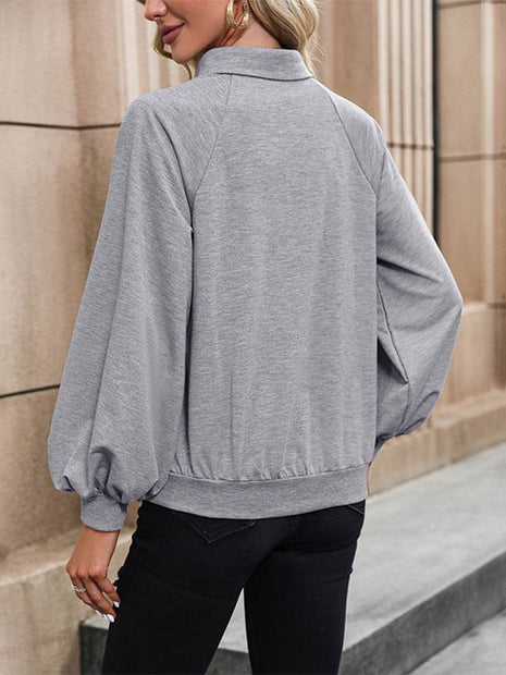 Collared Neck Raglan Sleeve Blouse - MimiStylez