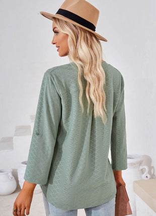 V-Neck Roll-Tap Sleeve Blouse - MimiStylez