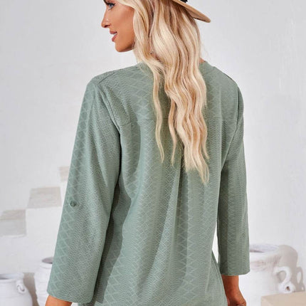 V-Neck Roll-Tap Sleeve Blouse - MimiStylez