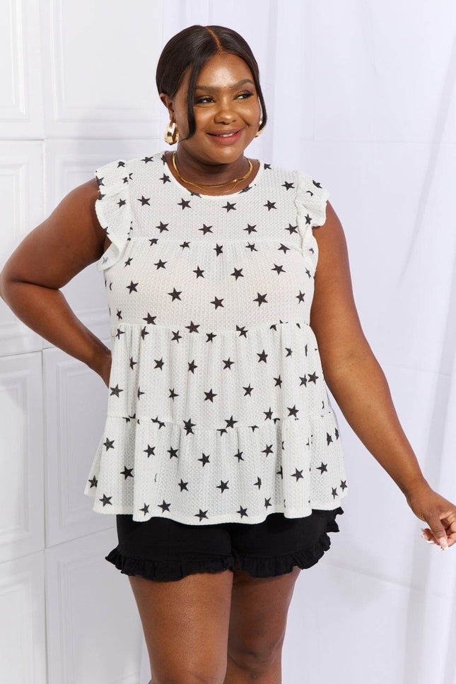 Heimish Shine Bright Full Size Butterfly Sleeve Star Print Top - MimiStylez