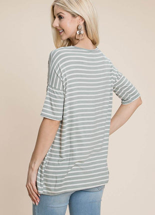BOMBOM Striped Round Neck T-Shirt - MimiStylez