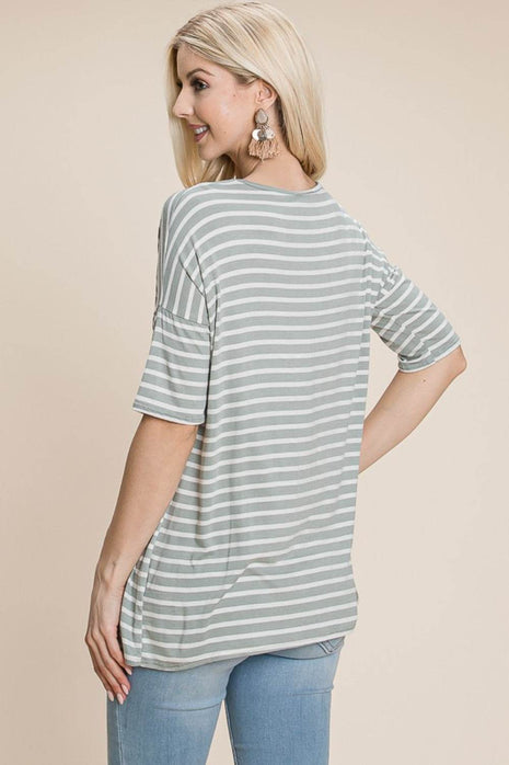 BOMBOM Striped Round Neck T-Shirt - MimiStylez