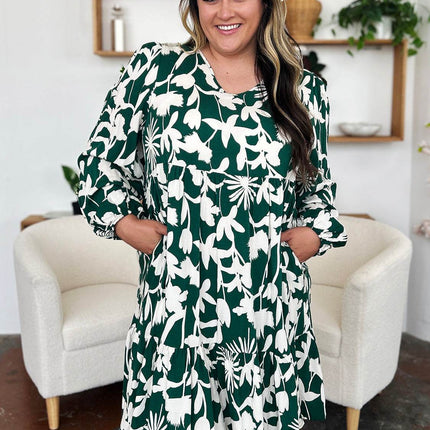 Double Take Full Size Printed Ruffle Hem Dress with Pocket - MimiStylez