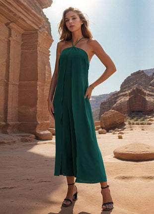 Layered Halter Neck Wide Leg Jumpsuit - MimiStylez
