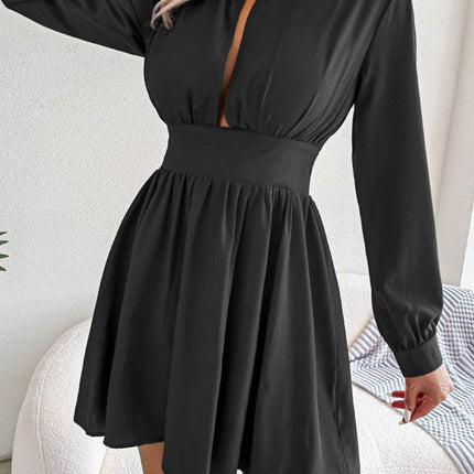 Cutout Turtleneck A-Line Mini Dress - MimiStylez