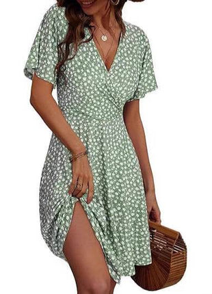 V-neck A Line Mid-length Dress Printing - MimiStylez