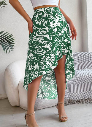 High-Low Printed High Waist Skirt - MimiStylez
