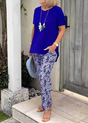 Full Size Round Neck Short Sleeve Top and Pants Set Plus Size - MimiStylez