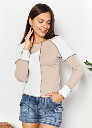 Double Take Color Block Exposed Seam Top - MimiStylez