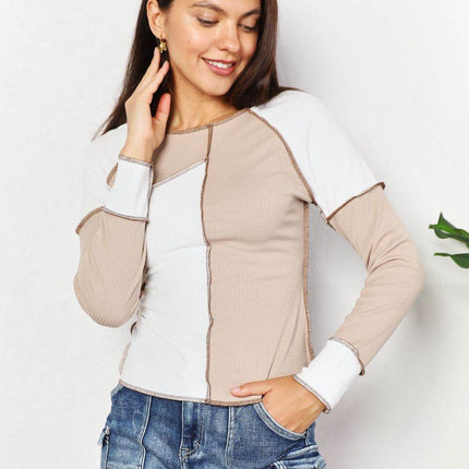 Double Take Color Block Exposed Seam Top - MimiStylez