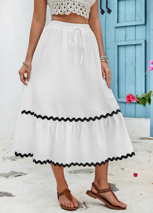 Tied Contrast Trim High Waist Skirt - MimiStylez