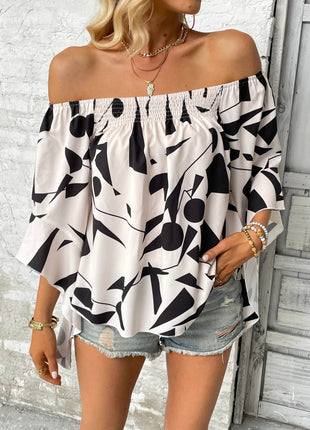 Printed Off-Shoulder Bell Sleeve Blouse - MimiStylez