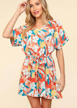 Haptics Tropical Floral Short Sleeve Tied Romper - MimiStylez