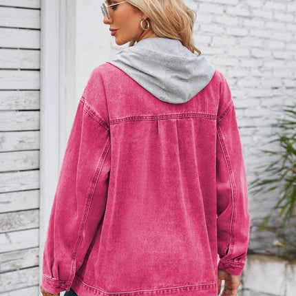 Pocketd Button Up Detachable Hooded Denim Jacket - MimiStylez