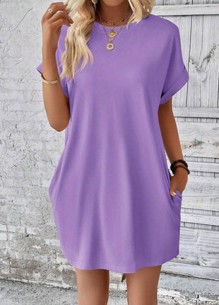 Round Neck Short Sleeve Mini Dress - MimiStylez
