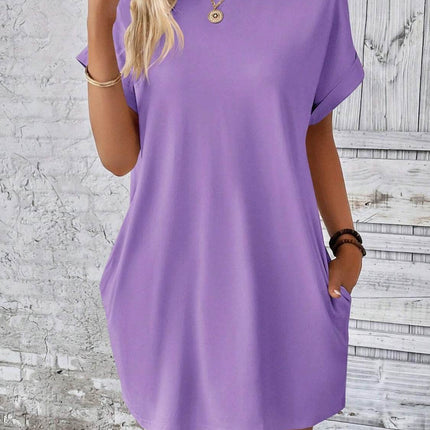 Round Neck Short Sleeve Mini Dress - MimiStylez
