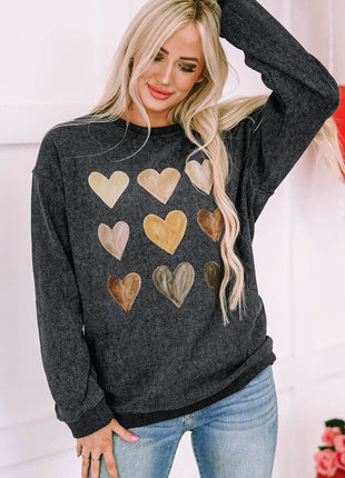Heart Round Neck Dropped Shoulder Sweatshirt - MimiStylez