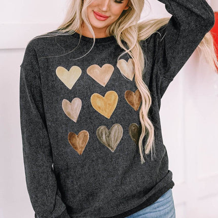 Heart Round Neck Dropped Shoulder Sweatshirt - MimiStylez