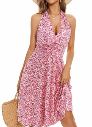 Printed Halter Neck Dress - MimiStylez