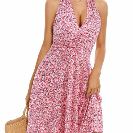 Printed Halter Neck Dress - MimiStylez