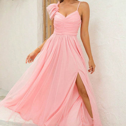 Asymmetrical Ruched Slit Dress - MimiStylez