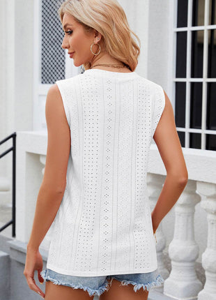 Decorative Button Eyelet V-Neck Tank - MimiStylez