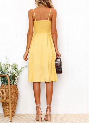 Cutout Smocked Sweetheart Neck Cami Dress - MimiStylez