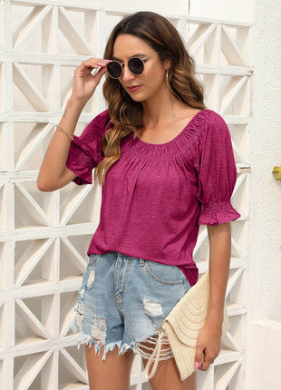 Ruched Short Sleeve Blouse - MimiStylez